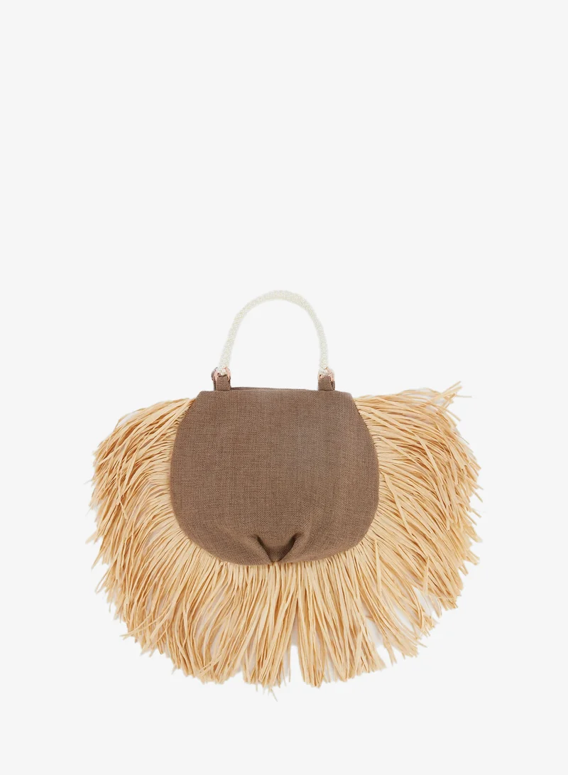 0711 تبليسي حقيبة يد أني بحمالة مزينة باللؤلؤ باللون البني