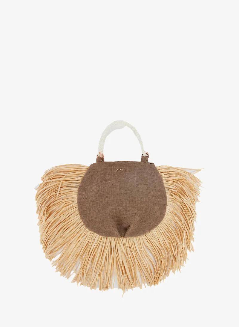 0711 تبليسي حقيبة يد أني بحمالة مزينة باللؤلؤ باللون البني