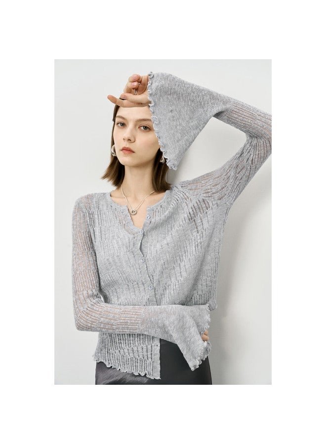 Yanyee Women's Long Sleeve Knit Top Early Autumn Thin Loose Slim V-neck Cardigan Sweater Camel XL - Image 1