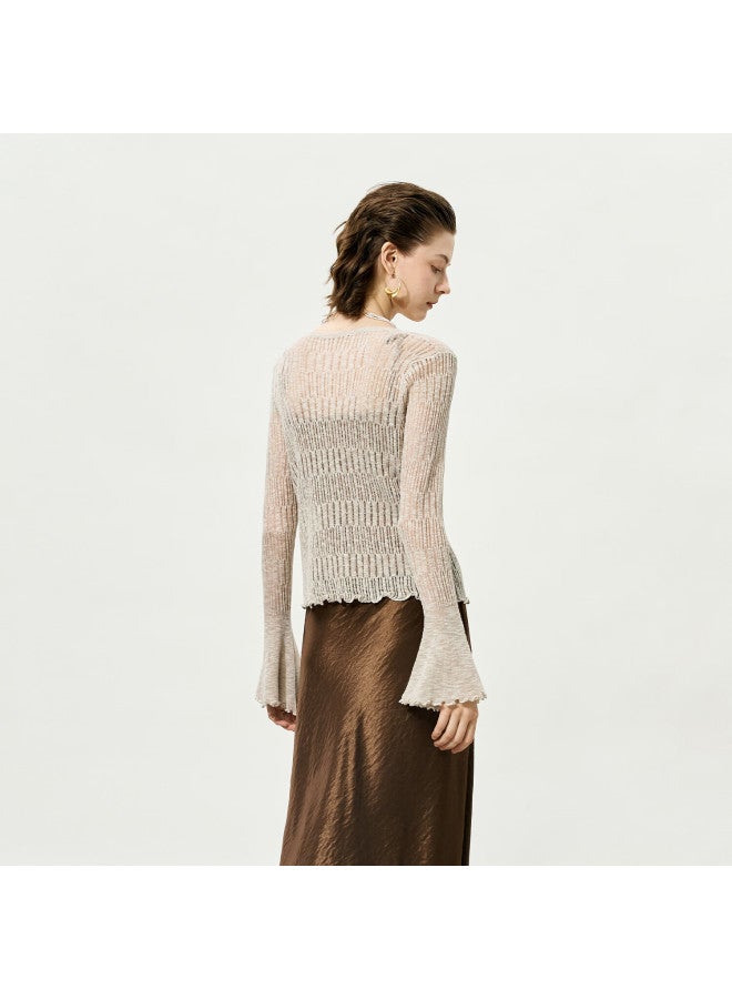 Yanyee Women's Long Sleeve Knit Top Early Autumn Thin Loose Slim V-neck Cardigan Sweater Camel XL - Image 2