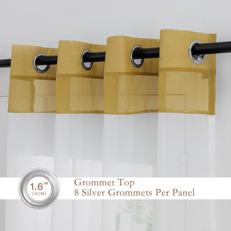 L.Z.E White and Gold Sheer Curtains 84 Inches Long 2 Panels Set for Living Room Dining Room, White Sheer Curtains with Design, Elegant Grommet Transparent Voile Window Curtain Panels - Image 4