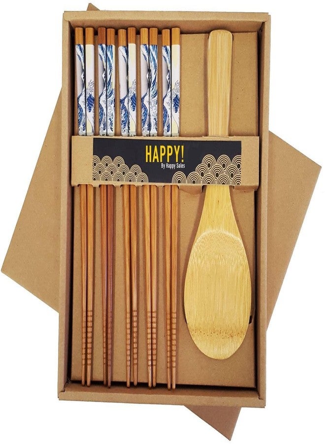 هابي سايلز مجموعة هدايا عيدان تناول الطعام من الخيزران CH-82 مع ملعقة أرز، من جريت ويف - Image 1