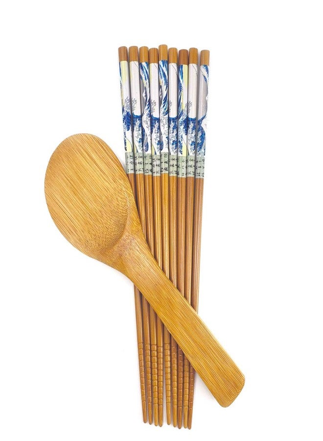 هابي سايلز مجموعة هدايا عيدان تناول الطعام من الخيزران CH-82 مع ملعقة أرز، من جريت ويف - Image 3