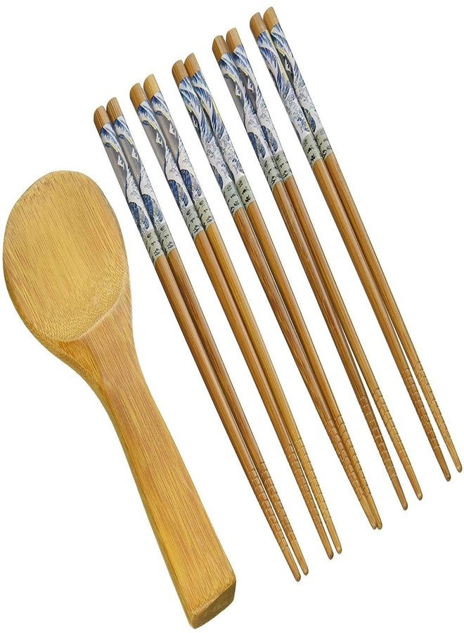 هابي سايلز مجموعة هدايا عيدان تناول الطعام من الخيزران CH-82 مع ملعقة أرز، من جريت ويف - Image 2