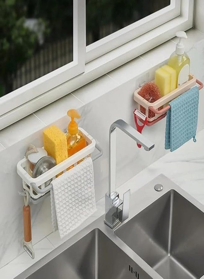 CRADIAX Plastic Two Tone Hanging Drain Rack Retractable Storage Rack Sponge Drain Tray Kitchen Bathroom Sink Tray with Drying Basket Kitchen Storage Organizer, Multicolour - Image 5