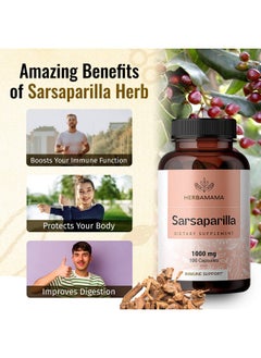 HERBAMAMA Sarsaparilla Root Capsules Organic Sarsaparilla Root Powder Pills Smilax Medica Herb Supplement 1000Mg 100 Caps  - Image 4