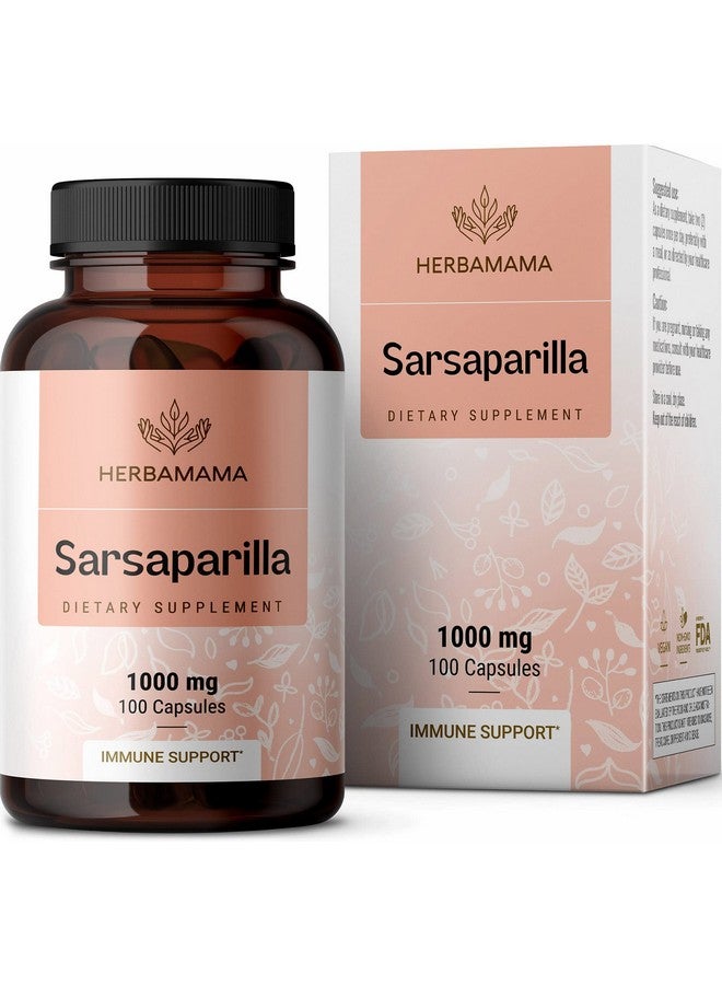 HERBAMAMA Sarsaparilla Root Capsules Organic Sarsaparilla Root Powder Pills Smilax Medica Herb Supplement 1000Mg 100 Caps - Image 1