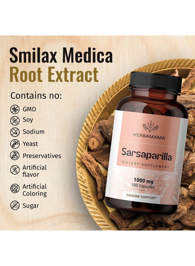 HERBAMAMA Sarsaparilla Root Capsules Organic Sarsaparilla Root Powder Pills Smilax Medica Herb Supplement 1000Mg 100 Caps - Image 3