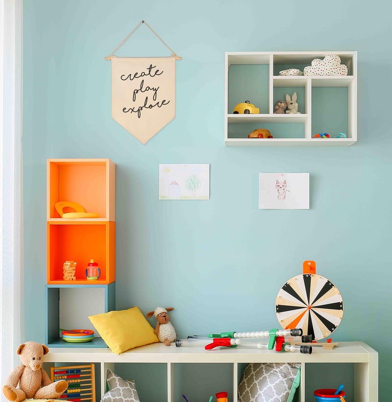 GEANHIL Create Play Explore-Sign Above Crib-Flag Wall Decor Gifts for Baby Boys Girls Kids-Canvas Hanging Banner Pennant Wall Decor Gifts for Nursery Baby Room Playroom Homeschool Reading Room Bedroom - Image 4