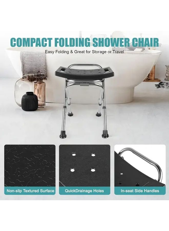 Folding Shower Chair Seat Height Adjustable Stainless Steel Bath Stool 400lbs Capacity Portable Travel Shower Chair Anti Slip Safety Chair For Seniors Variant Black - Image 4