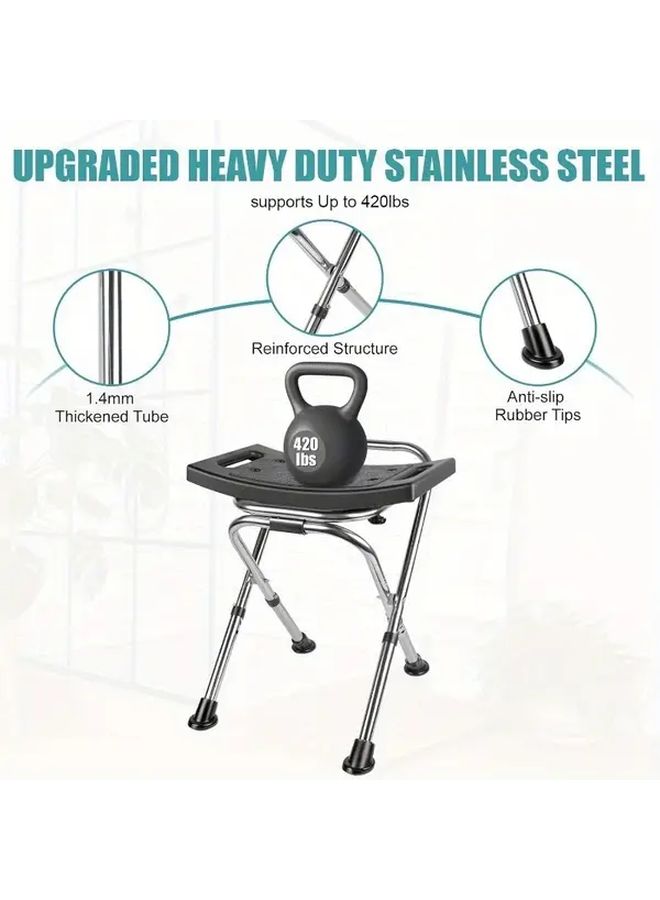 Folding Shower Chair Seat Height Adjustable Stainless Steel Bath Stool 400lbs Capacity Portable Travel Shower Chair Anti Slip Safety Chair For Seniors Variant Black - Image 3