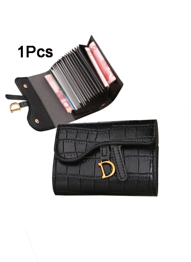 HDWISS Women's Card Bag, Credit Card Driver's License Holder Fashionable Leather Crocodile Pattern Multiple Card Slots Large Capacity Card Holder(Black)  - Image 1