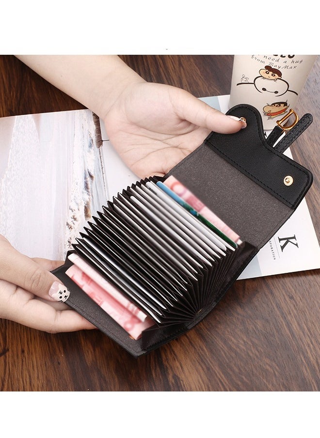 HDWISS Women's Card Bag, Credit Card Driver's License Holder Fashionable Leather Crocodile Pattern Multiple Card Slots Large Capacity Card Holder(Black)  - Image 3