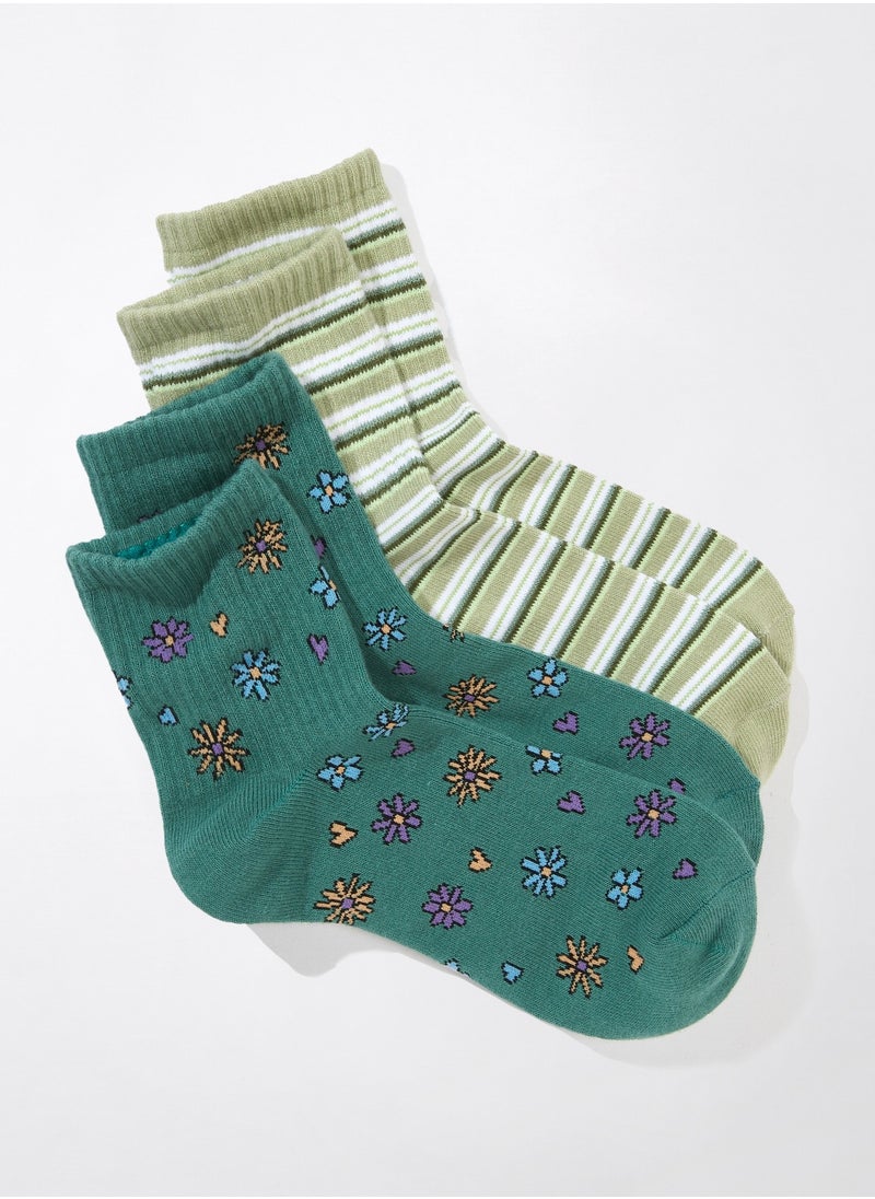 American Eagle - AE Daisy Striped Boyfriend Sock 2-Pack - Image 1