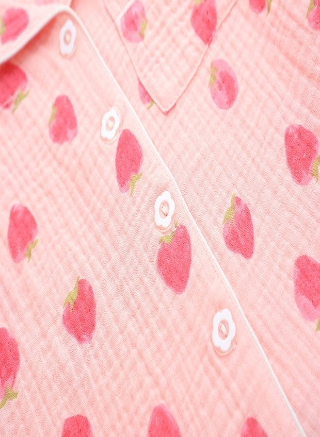 ACESTAR Toddler Baby Girl Pajama Set, Boys Long Sleeve 100% Cotton Sleepwear 2 Piece Pjs Set for Kid - Button Down Loungewear (Pink Strawberry, 5T) - Image 4