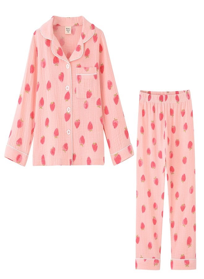 ACESTAR Toddler Baby Girl Pajama Set, Boys Long Sleeve 100% Cotton Sleepwear 2 Piece Pjs Set for Kid - Button Down Loungewear (Pink Strawberry, 5T) - Image 1
