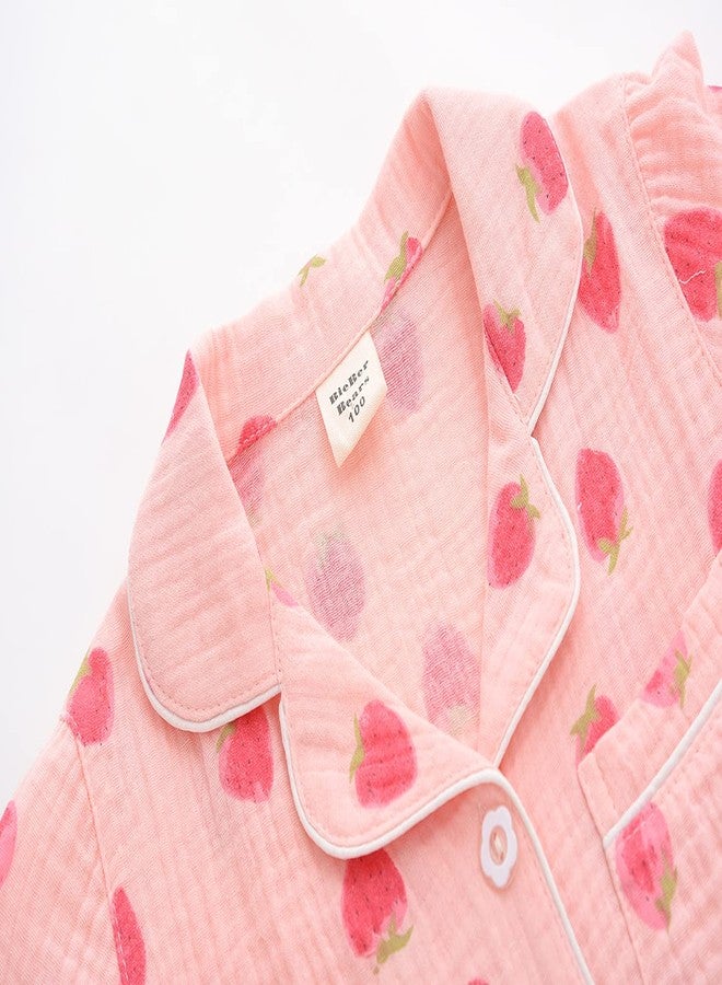 ACESTAR Toddler Baby Girl Pajama Set, Boys Long Sleeve 100% Cotton Sleepwear 2 Piece Pjs Set for Kid - Button Down Loungewear (Pink Strawberry, 5T) - Image 2