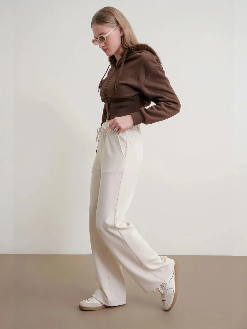 Mixray Natural MIXRAY High Waist Pull On Straight Leg Pants with Pockets for Women | Best Price UAE