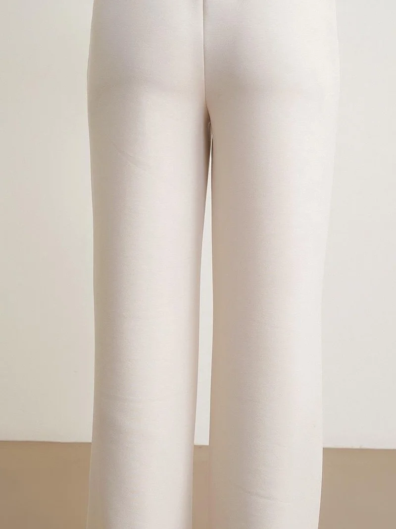 Mixray Natural MIXRAY High Waist Pull On Straight Leg Pants with Pockets for Women | Best Price UAE
