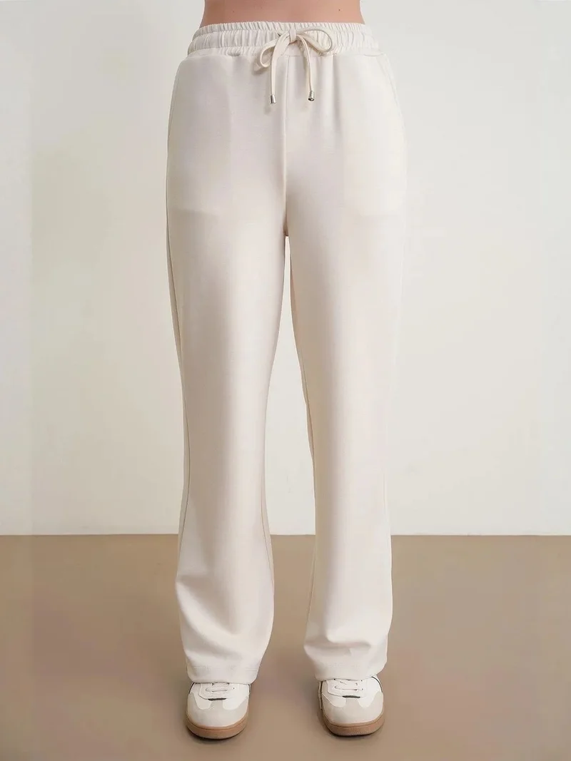 Mixray Natural MIXRAY High Waist Pull On Straight Leg Pants with Pockets for Women | Best Price UAE