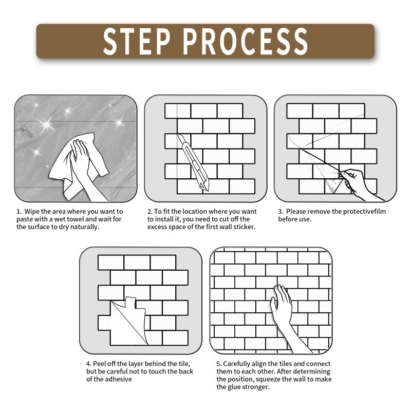 BSABSAQAA 10 Sheets Peel and Stick Backsplash for Kitchen 12"X12" Renter Friendly Backsplash Back Splash Adhesive Subway Wall Tile Flat Vinyl Sticker for Bathroom Brown Marble (Not 3D Tile) - Image 3
