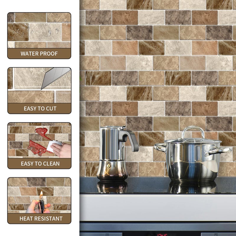 BSABSAQAA 10 Sheets Peel and Stick Backsplash for Kitchen 12"X12" Renter Friendly Backsplash Back Splash Adhesive Subway Wall Tile Flat Vinyl Sticker for Bathroom Brown Marble (Not 3D Tile) - Image 5