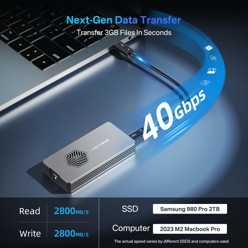 ACASIS 40Gbps M.2 NVMe SSD Enclosure with Cooling Fan, Tool Free Installation, TBU 401 Pro for M1 M2 Pro/Max, Compatible with USB4/3.2/3.1/3.0/2.0, Support SSD Size 2280 B+M M-Key (SSD Not Include) - Image 3