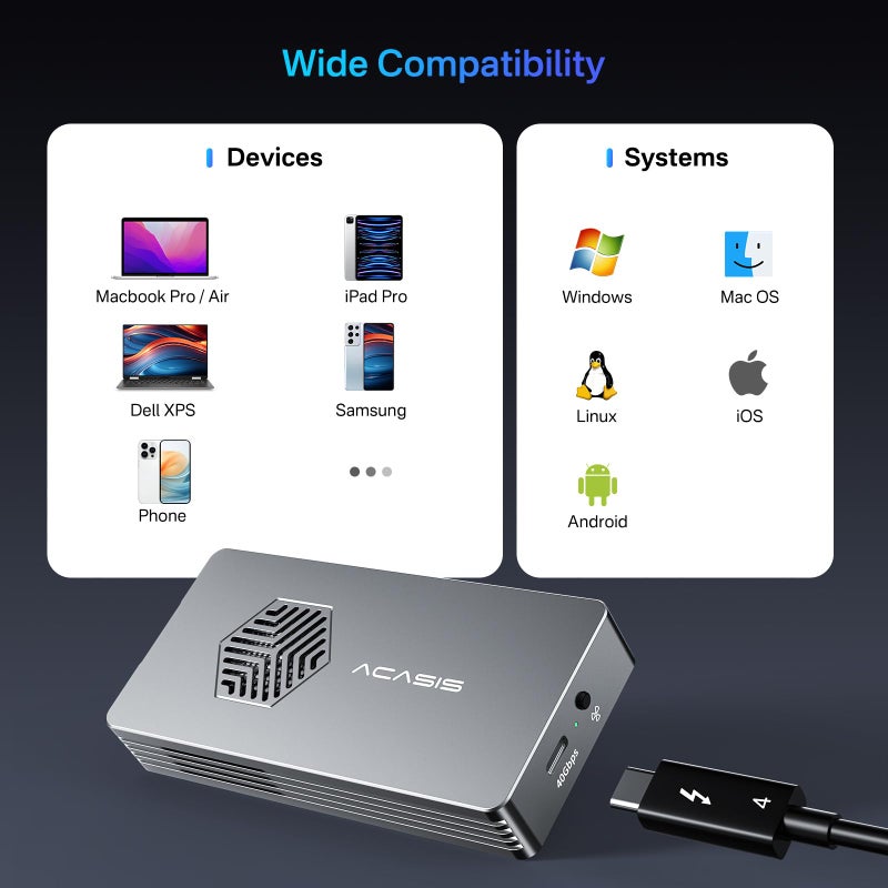 ACASIS 40Gbps M.2 NVMe SSD Enclosure with Cooling Fan, Tool Free Installation, TBU 401 Pro for M1 M2 Pro/Max, Compatible with USB4/3.2/3.1/3.0/2.0, Support SSD Size 2280 B+M M-Key (SSD Not Include) - Image 4