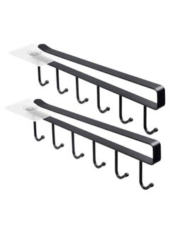 Y&D Adhesive Cup Holder Under Cabinet - 2pcs 6-Hook Mug Hanger,Nail Free Coffee Cups Holder,Kitchen Utensil Storage Ties Belts Scarf Hanging Hooks Rack (2 Pack Black)  - Image 1