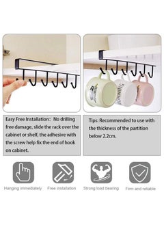 Y&D Adhesive Cup Holder Under Cabinet - 2pcs 6-Hook Mug Hanger,Nail Free Coffee Cups Holder,Kitchen Utensil Storage Ties Belts Scarf Hanging Hooks Rack (2 Pack Black)  - Image 3