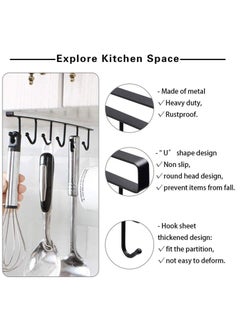 Y&D Adhesive Cup Holder Under Cabinet - 2pcs 6-Hook Mug Hanger,Nail Free Coffee Cups Holder,Kitchen Utensil Storage Ties Belts Scarf Hanging Hooks Rack (2 Pack Black)  - Image 2