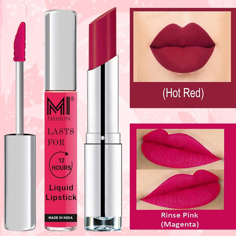 MI Fashion Made in India Lipstick Combo Offers 100 Veg Long Lasting Magenta Liquid Matte Lipstick Dry Red Creamy Matte Lipstick - Image 3