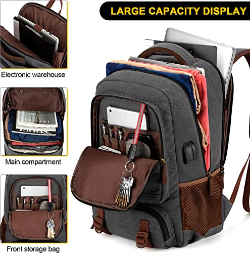 Tzowla Canvas Laptop Backpack, Bag for Men Women,Travel Work Rucksack Fits 15.6 Inch Laptop, Bookbag with USB Charging Port - Image 3