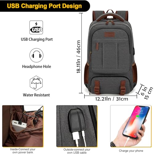 Tzowla Canvas Laptop Backpack, Bag for Men Women,Travel Work Rucksack Fits 15.6 Inch Laptop, Bookbag with USB Charging Port - Image 2