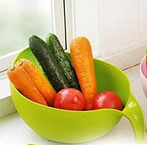 NEWON Plastic Rice Fruits Vegetable Noodles Pasta Washing Bowl and Strainer for Storing and Straining (Multi Colour) (Pack of 1) - Image 2