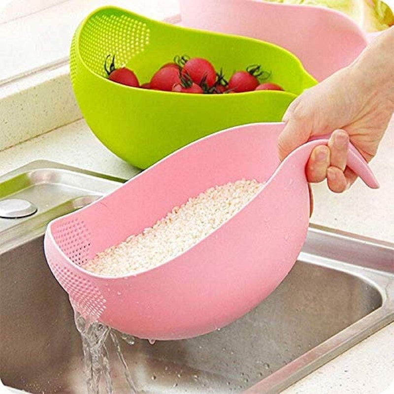 NEWON Plastic Rice Fruits Vegetable Noodles Pasta Washing Bowl and Strainer for Storing and Straining (Multi Colour) (Pack of 1) - Image 3