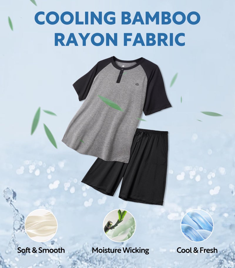 DAVID ARCHY Men's Sleepwear Cool & Soft Bamboo Rayon Mens Summer Pajamas Set Short Sleeve Mens Pjs Sets with Pockets (S, Black) - Image 2