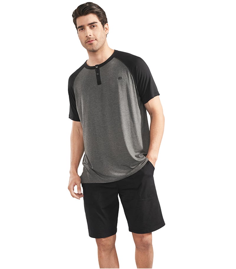 DAVID ARCHY Men's Sleepwear Cool & Soft Bamboo Rayon Mens Summer Pajamas Set Short Sleeve Mens Pjs Sets with Pockets (S, Black) - Image 1