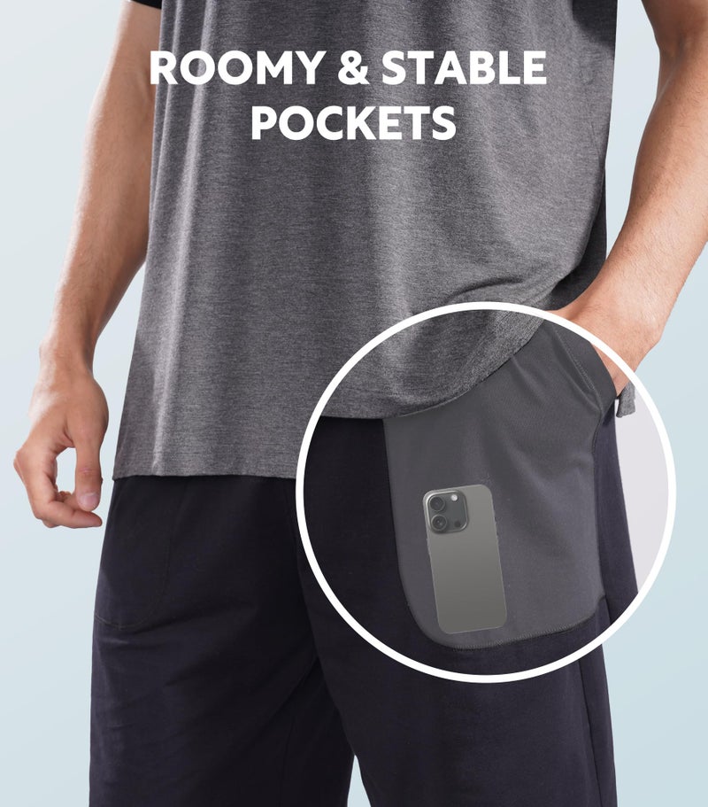 DAVID ARCHY Men's Sleepwear Cool & Soft Bamboo Rayon Mens Summer Pajamas Set Short Sleeve Mens Pjs Sets with Pockets (S, Black) - Image 5