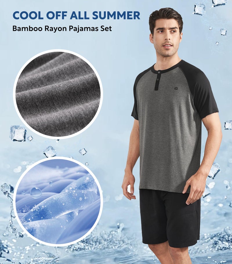 DAVID ARCHY Men's Sleepwear Cool & Soft Bamboo Rayon Mens Summer Pajamas Set Short Sleeve Mens Pjs Sets with Pockets (S, Black) - Image 3