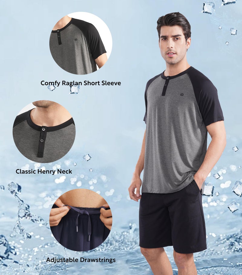 DAVID ARCHY Men's Sleepwear Cool & Soft Bamboo Rayon Mens Summer Pajamas Set Short Sleeve Mens Pjs Sets with Pockets (S, Black) - Image 4