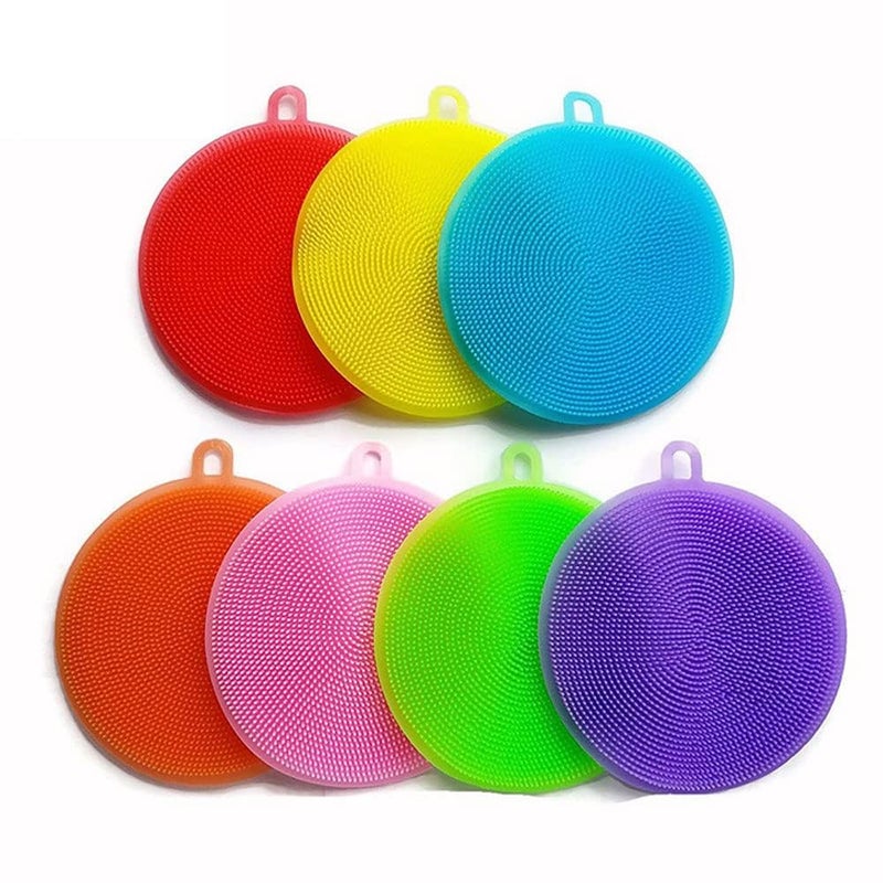 EXPORTTANZA W Silicone Sponge 5 Pack Plus Bonus Food Grade Reusable Sponges for Dishes Dishwasher Safe Heat Resistant and Without BPA Double Sided Silicon Brush Dish Scrubber 5 Colors - Image 1