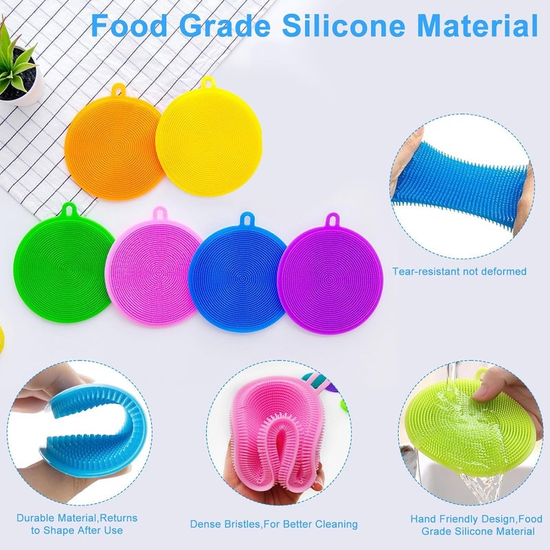 EXPORTTANZA W Silicone Sponge 5 Pack Plus Bonus Food Grade Reusable Sponges for Dishes Dishwasher Safe Heat Resistant and Without BPA Double Sided Silicon Brush Dish Scrubber 5 Colors - Image 3