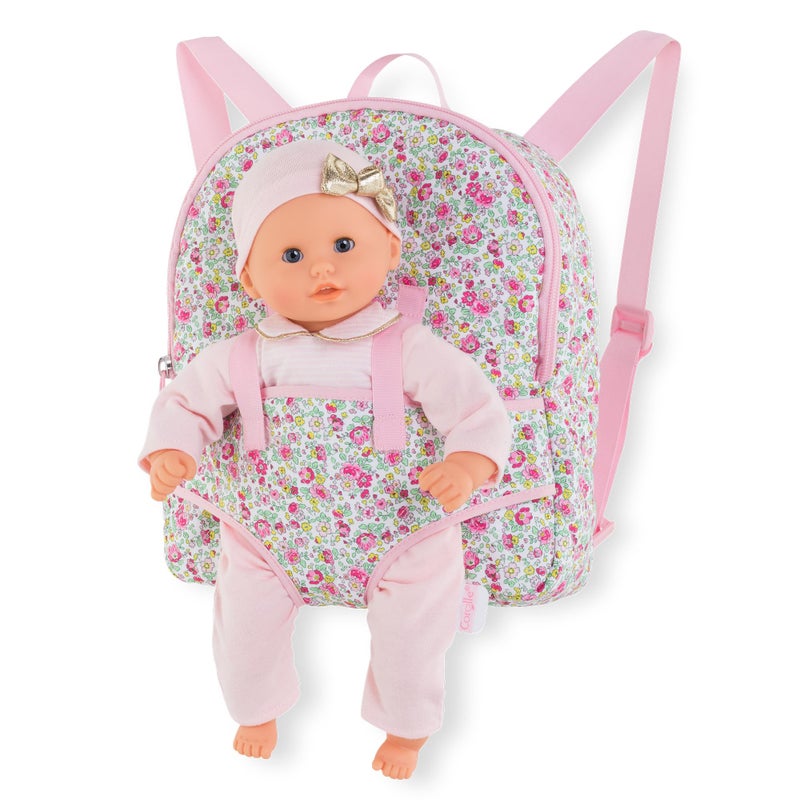 Corolle Backpack Baby Doll Carrier for 12 Inch Dolls - Toddler Baby Doll Carrier for Little Girls Age 1-3, Adjustable Straps with Zippered Storage, Hands-Free Play, Pink - Image 1