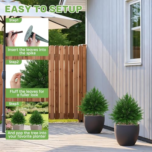Grooy Artificial CedarTopiary Bushes for Outdoors with Spike, Set of 2 Cypress Topiary Trees with UV Resistant, Outdoors Fake Shrubs Faux Plants for Front Porch Indoor Outdoor Decor - Image 5