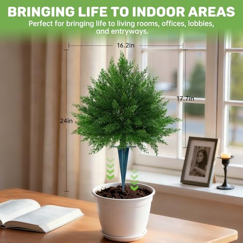 Grooy Artificial CedarTopiary Bushes for Outdoors with Spike, Set of 2 Cypress Topiary Trees with UV Resistant, Outdoors Fake Shrubs Faux Plants for Front Porch Indoor Outdoor Decor - Image 3
