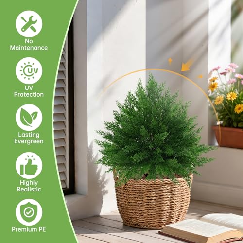 Grooy Artificial CedarTopiary Bushes for Outdoors with Spike, Set of 2 Cypress Topiary Trees with UV Resistant, Outdoors Fake Shrubs Faux Plants for Front Porch Indoor Outdoor Decor - Image 2