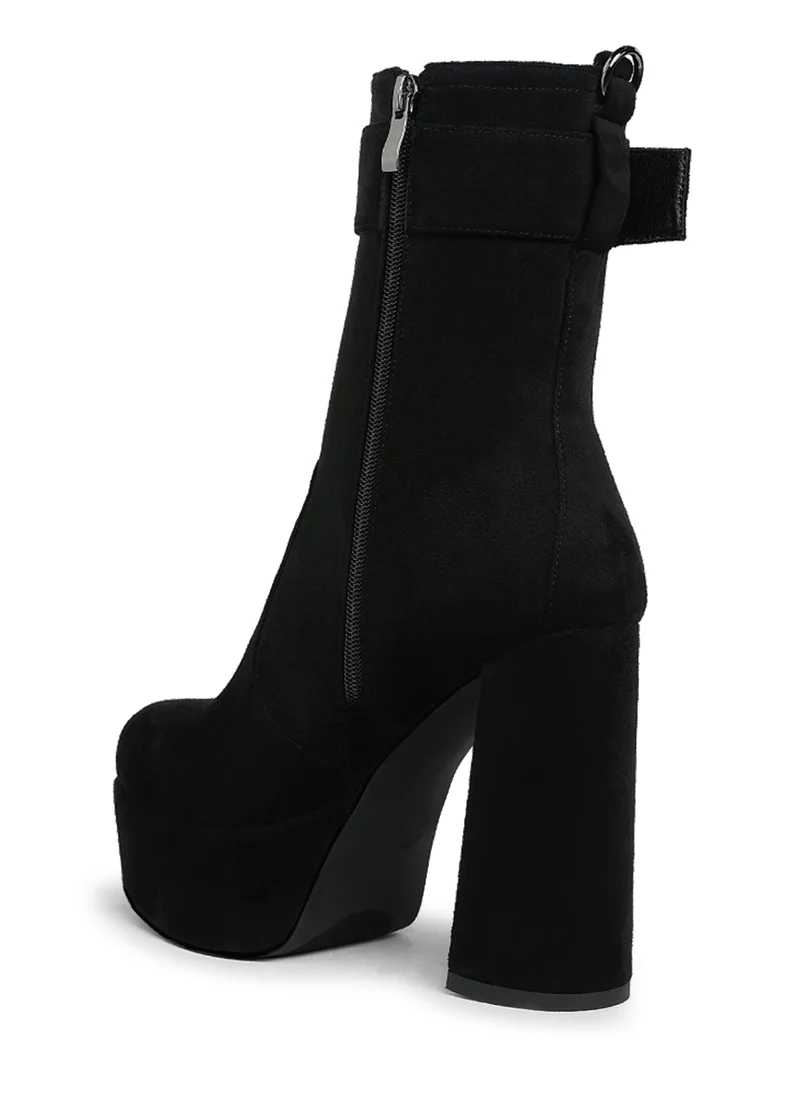 London Rag Flared Block Heel Mid-Calf Boots in Black