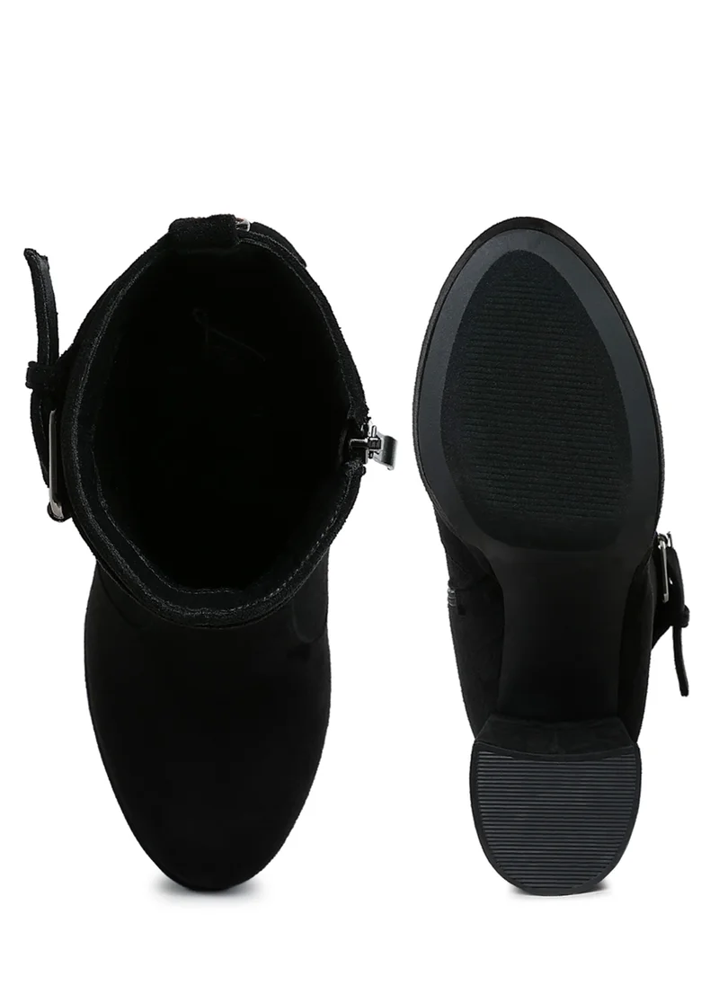 London Rag Flared Block Heel Mid-Calf Boots in Black