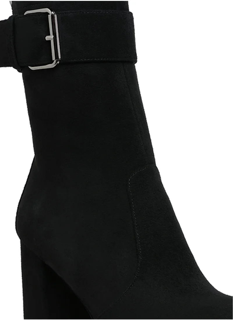 London Rag Flared Block Heel Mid-Calf Boots in Black